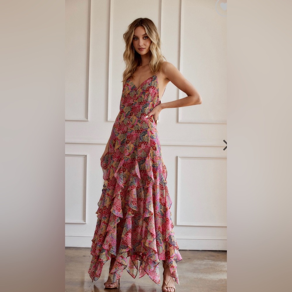 12th Tribe Dress - Dress Forum Lila Pink Floral Maxi Dress - Size: Large